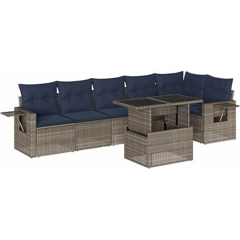 7-teiliges Gartensofa-Set mit Kissen, grau, Polyrattan vidaXL (1/5)