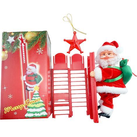 Automatisierter Weihnachtsmann, der eine Strickleiter hinaufklettert, beleuchteter und musikalischer Weihnachtsmann, Weihnachtsdekoration für drinnen und draußen, für Zuhause, Bar, als Geschenk, für K (1/5)