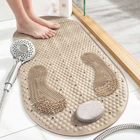 Tapis de Douche Tapis Antidérapant Baignoire Tapis de Bain Antibactérien Tapis de Massage 40x80cm avec Meulage Pierre,Ventouses et Trous de Drainage, Beige (1/5)