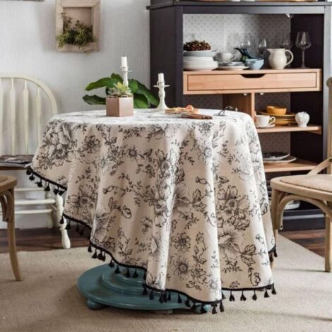 150 cm Ronde Nappe imprimée Rose Bleue, Nappe Pastorale en Coton et Lin, Couverture de Table Ronde rétro pour Table à Manger, fête, décoration (1/5)