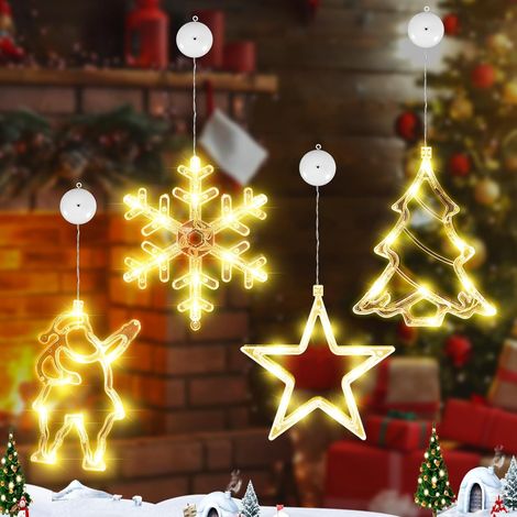 4 Pièces LED Lumières de Ventouse de Noël - Fenêtre Lumière 3 Modes, 3D Suspendues, Lustre Ventouse - Décorative pour Fenêtre (1/5)