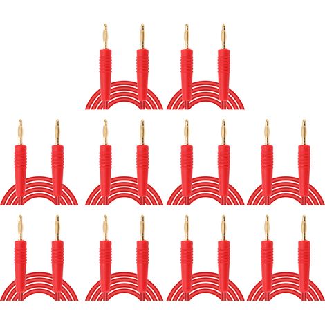 10 Testkabelsets mit verschweißten Bananensteckern (Stecker-Stecker), 0,44 mm² Querschnitt, rot, für den privaten und industriellen Einsatz