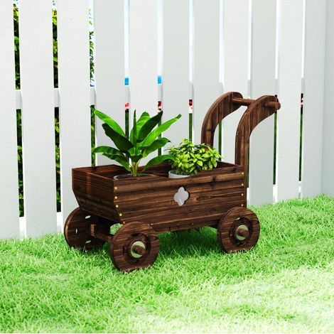 Jardinera de madera con ruedas, estilo carro, 68 x 38 x 52 cm, OKMYHOME (1/5)