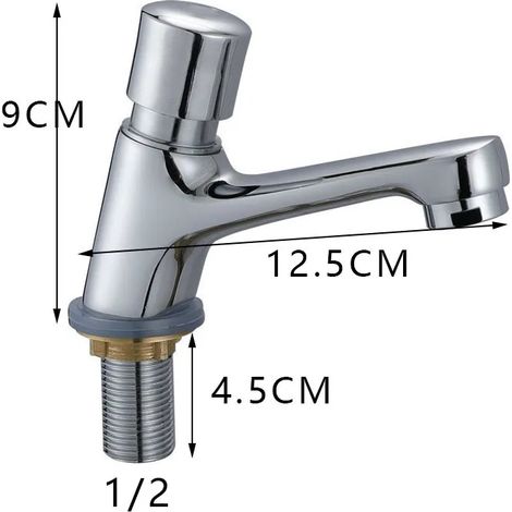 (Type 96) Robinet de lavabo à fermeture automatique et économie d'eau, robinet de lavabo avec bouton de temporisation et accessoires de salle de bain (1/5)