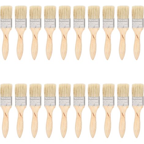 Ensemble de 20 pinceaux plats à manche en bois et poils artificiels pour le nettoyage et la peinture