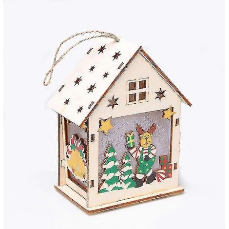 Weihnachtsdekorationen, weihnachtliche Holzhäuser mit Lichterketten, Weihnachtsbaumanhänger, Weihnachtsgeschenke (2 Stück) (1/5)