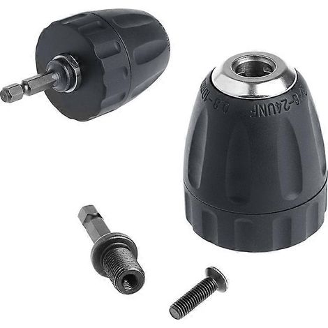 Mandrin de perçage sans clé noir 3/8" 24UNF + adaptateur hexagonal SDS 1/4" 0,8-10 mm (1/5)