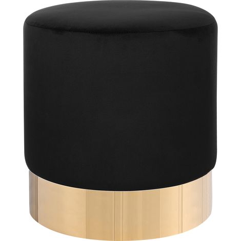 Puf reposapiés de terciopelo negro con dorado redondo moderno glamour Sophia (1/5)