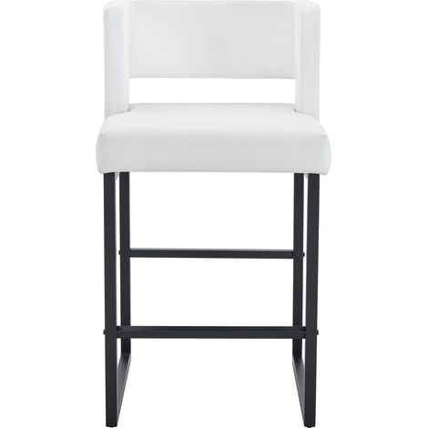 Chaise de bar design nordique blanche avec assise carrée et pieds métalliques noirs (1/5)
