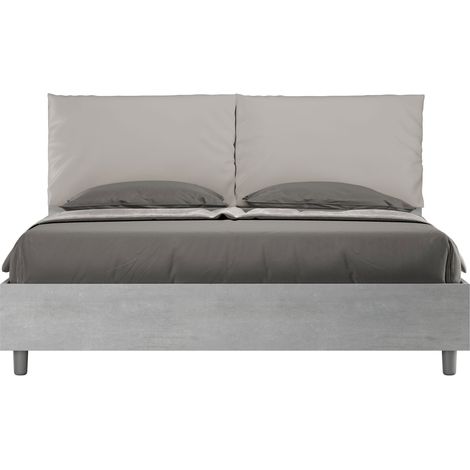 Letto matrimoniale contenitore 160x200 Cemento cuscini similpelle tortora Egos Antea
