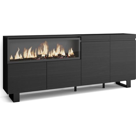 Skraut Home - Aparadores para salón, Gran capacidad de almacenaje, 210, 4 Puertas, Chimenea eléctrica XXL, Diseño industrial, Estilo Moderno, Negro (1/5)