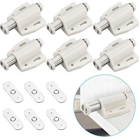 6 PCS Loqueteau Magnétique à Pression Loquet Aimanté en Plastique Fermeture Douce pour Porte Cabinet Tiroir Placard Coulissante Chambre Cuisine Salle de Bain - Blanc Beige (1/5)