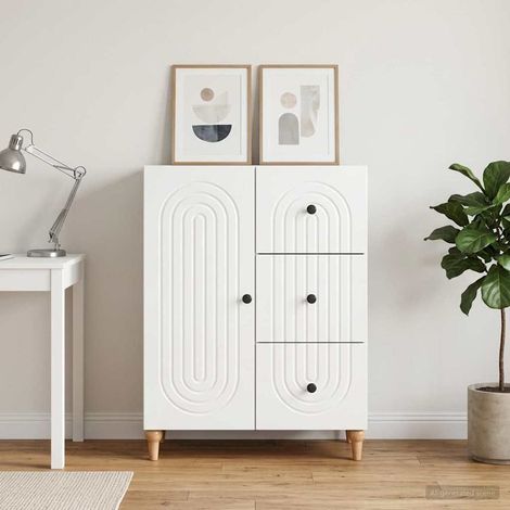 Buffet blanc brillant avec 3 tiroirs, 1 porte, bois d’ingénierie, 66 x 34,5 x 90 cm - PANGIVO (1/5)