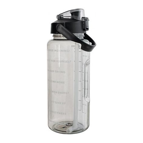 Bouteille d'eau 2 litres - Avec poignée et paille - Marqueur de temps - Pour école, sport et activités de plein air - Noire (1/5)