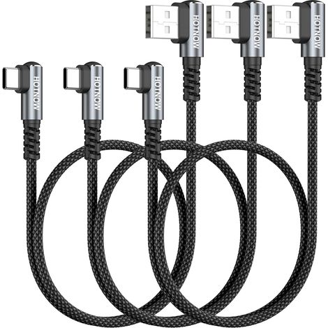Cable USB vers USB C 50cm Lot de 3,90 Degrés Cable USBC Charge Rapide Court
