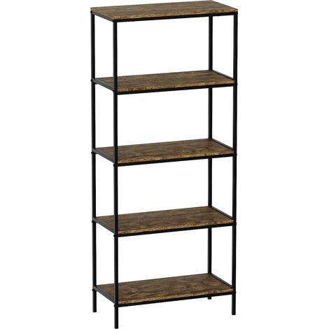 Brooklyn 5 Tier Bookcase Wooden Shelving Storage Display Shelves Wood Unit Stand, Dark-Wood