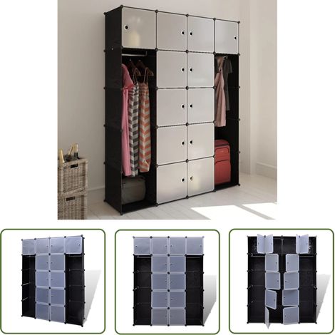 The Living Store Modularer Schrank mit 14 Fächern schwarz/weiß 37x146x180,5cm - Modulares Schrank - Garderobe - Schuhregal - Aufbewahrungsbox - Kleiderablage (1/5)