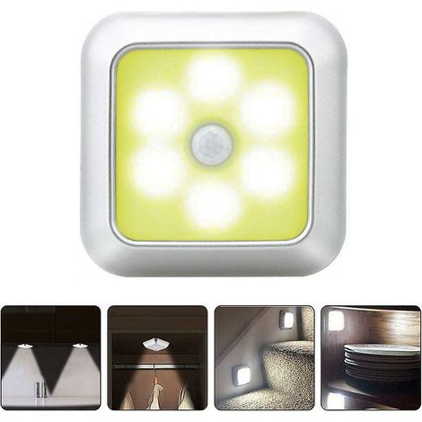Night Light - 6 LED Motion Sensor Under Cabinet Light - Battery Powered - Silver - Warm White Light - 1 Piece (1/5)