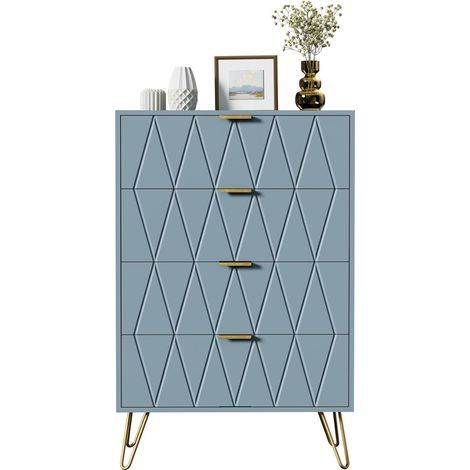 UEV Kommode mit Schublanden, 60 x 34 x 91 cm,Schrank mit 4 Schubladen, Schmal Kommode, Aufbewahrungskommode, Schrank für Wohnzimmer, Schlafzimmer, Flur(Graublau) (1/5)