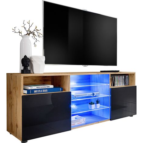 Extreme Furniture, Vitrines Murales T38, (LxHxP): 140 x 53 x 35, Carcasse en Wotan Mat, Façades en Noir Brillant, sans LED (1/3)