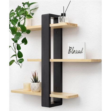 Étagère Murale - Bois de Pin - 50x58x14 cm - 3 Niveaux Ajustables - Noir ou Blanc - 1 Pièce (1/5)