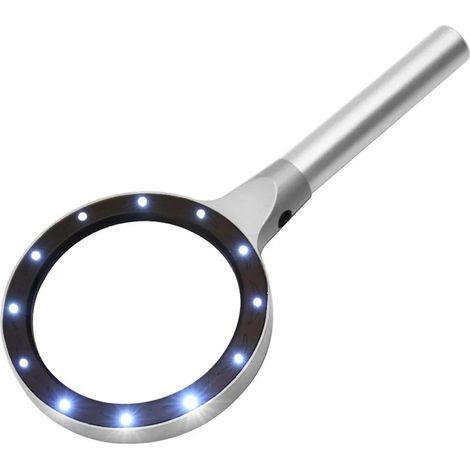 Loupe Éclairantes Loupe Grossissante 5X 10X Grande Loupe avec 2 Niveau 12 LED Alliage d'aluminium Coquille Loupes de Lecture Loupe à Main Loupe Seniors pour Inspection horloger Journaux (1/5)