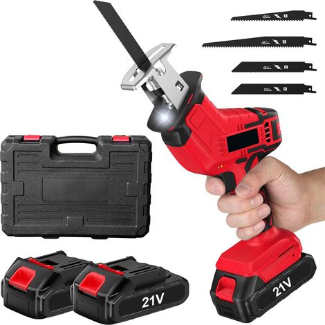 Scie sabre sans fil, Scie sabre électrique 3500SPM, 4 lames et 2 batteries, Pour bois métal plastique (1/5)