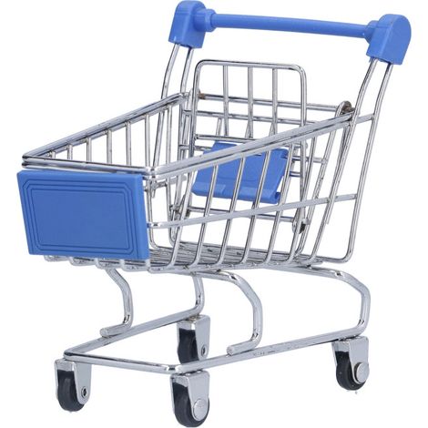 Mini chariot de supermarché bleu élégant et polyvalent, robuste et durable, idéal pour la maison, la cuisine ou le bureau. (1/5)