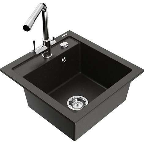 Mexen Vito 1-Becken-Granit-Spüle mit Mischbatterie Duero, Schwarz/Gold metallisch - 6503-75-671600-0 (1/5)