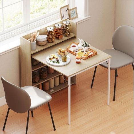 Tavolo da pranzo 78.5x91x93 cm, pieghevole con 3 ripiani, salvaspazio, stile industriale, legno rovere (1/5)