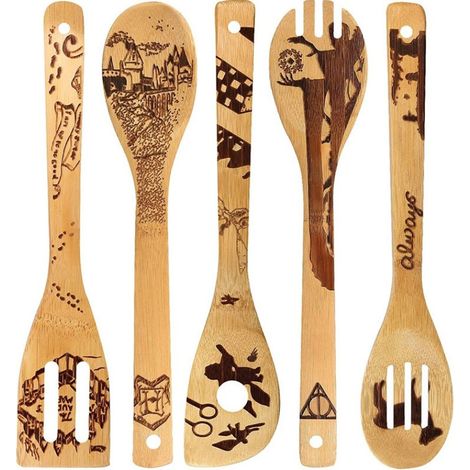 Ensemble de 5 cuillères en bois de Noël, ustensiles de cuisine de Noël, cuillères de cuisine pour servir, pâtisserie, cadeau de Noël (1/4)