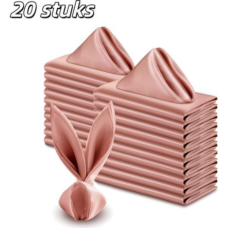 Lot de 20 serviettes de table en satin, carrées, douces et lavables, idéales pour les banquets, les fêtes de remise de diplômes et bien plus encore. Dimensions : 43 x 43 cm. Couleur : or rose. (1/5)