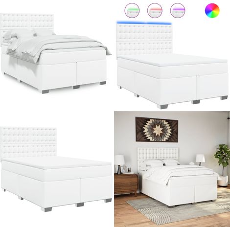 vidaXL Boxspringbett mit Matratze Weiß 140x200 cm Kunstleder (1/5)