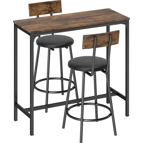 Set Tavolo da Bar Salvaspazio 100x40x90,5 cm in MDF e 2 Sgabelli in Finta Pelle Marrone Rustico (1/5)