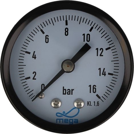 MEGA Druckmanometer 0 - 16 bar - 1/4 Zoll Anschluss nach hinten Axial Ø 50 mm
