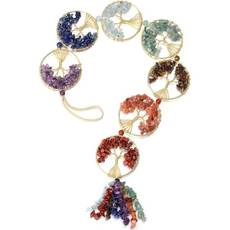 Hängender Lebensbaum-Ornament aus Stein mit 7 Chakras
