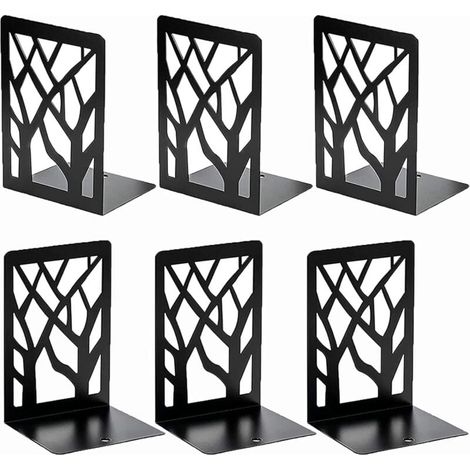 Lot de 6 Serre-livres, Métal noir, Antidérapant, Résistant aux rayures, 17x12 cm, Pour bureau, salon, école (1/5)