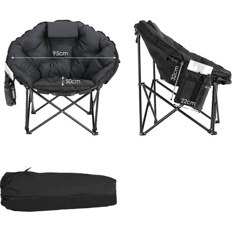 Chaise de camping, rembourrée, design pliable, Chaises noires 1 pièce (1/2)