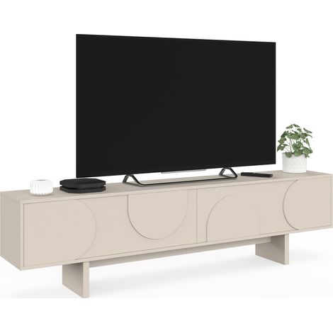 180 cm breiter TV-Schrank "ARVIN" mit 2 Türen und abgerundeten Reliefs, Holzoptik in Beige (1/5)