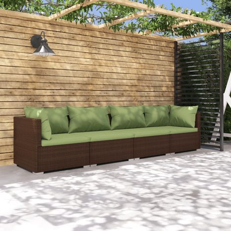 4-tlg. Garten-Lounge-Set mit Auflagen Poly Rattan Braun (1/5)