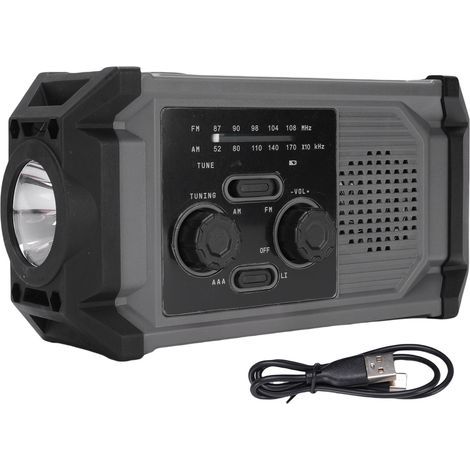 Multifunctional hand-crank solar radio, IPX4 waterproof, emergency AM frequency modulation with LED flashlight (1/5)