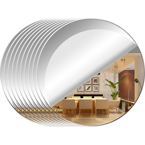 Juego de 10 pegatinas de pared acrílicas flexibles, con forma de espejo decorativo, redondas, para baño, sala de estar o dormitorio (15 cm de diámetro). (1/5)