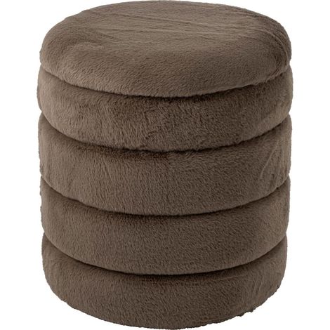 Pouf Coffre Imitation Fourrure "Cotton" 47cm Taupe (1/5)