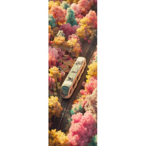 Tableau sur toile train automnal 45x135 cm - Impression sur Toile Murale Décorative - Image imprimée en HD sur Toile - Toile sur Châssis en Bois FSC - Fabriqué en France (1/4)