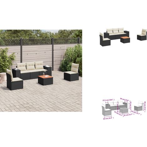 6-tlg. Garten-Sofagarnitur mit Kissen Schwarz Poly Rattan - Gartenmöbel - Outdoor Möbel - Rattan Gartenset - Lounge Set - Esstisch (1/3)