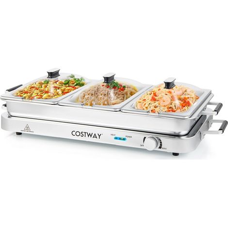 COSTWAY 2 in 1 Portable Electric Buffet Server Tray Electric Warming Temperature Control