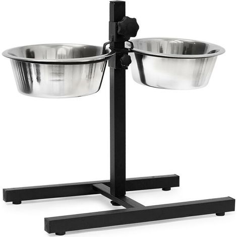 Gamelle pour animaux de compagnie sur pied, en acier inoxydable, réglable, grand bol double pour chien, mangeoire et abreuvoir (1/4)