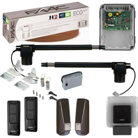 Faac – Kit de motorisation de portail 412L – Poussée 320 daN – Alimentation 230V – Photocellules orientables – Système de déverrouillage manuel (1/2)