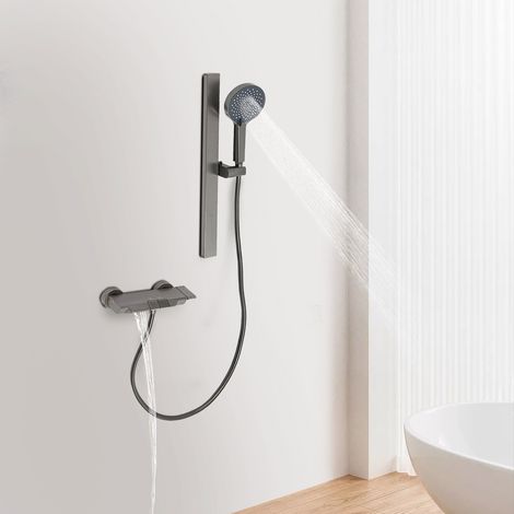 Ensemble de douche mural, douchette de salle de bains avec support pour la maison ou l'hôtel - Gris (1/5)