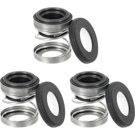 Lot de 3 kits de joints mécaniques pour arbre (modèle 108-12) – Bagues en céramique et carbone avec ressort – Pour pompes à eau, huile et vérins – Noir et argent – 12 mm (0,47 po) (1/5)